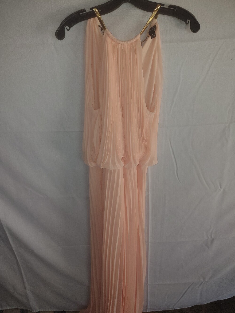 MSK Blush Pink Pleated Maxi Dress with Gold Strap Detail Size 8